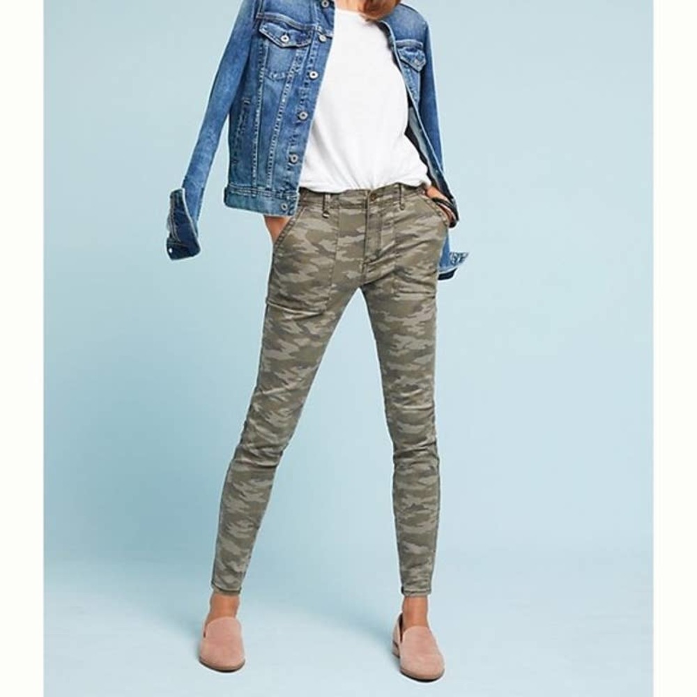 Anthropologie Hei Hei Slim Camo Utility Pants Skinny Fit Olive Green Size 27P